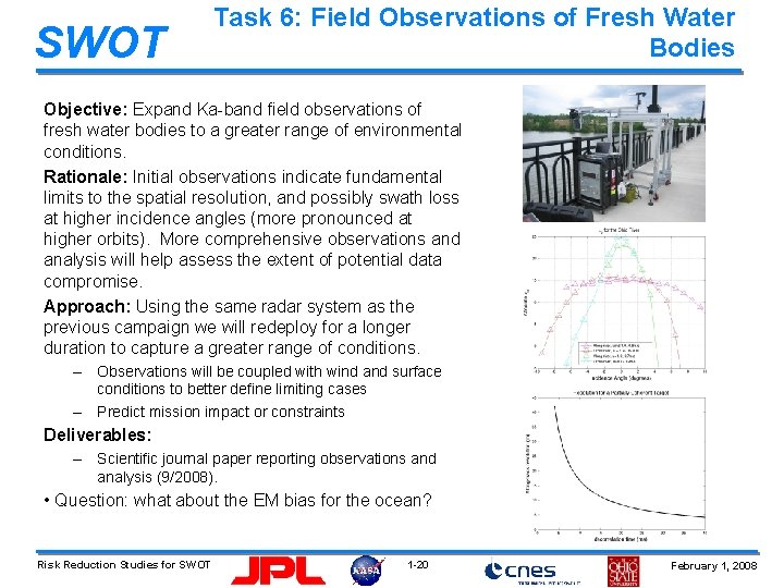 SWOT Task 6: Field Observations of Fresh Water Bodies Objective: Expand Ka-band field observations