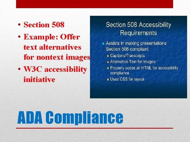  • Section 508 • Example: Offer text alternatives for nontext images • W