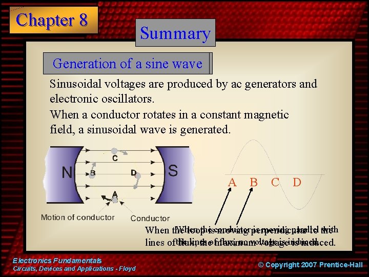 Chapter 8 Summary Sinusoidal voltage Generation of a sinesources wave Sinusoidal voltages are produced