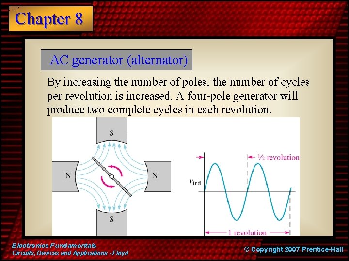 Chapter 8 AC generator (alternator) By increasing the number of poles, the number of