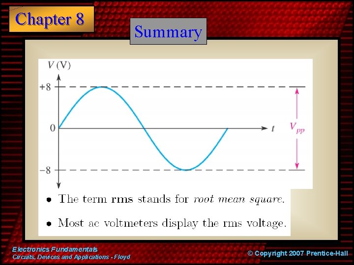 Chapter 8 Electronics Fundamentals Circuits, Devices and Applications - Floyd Summary © Copyright 2007