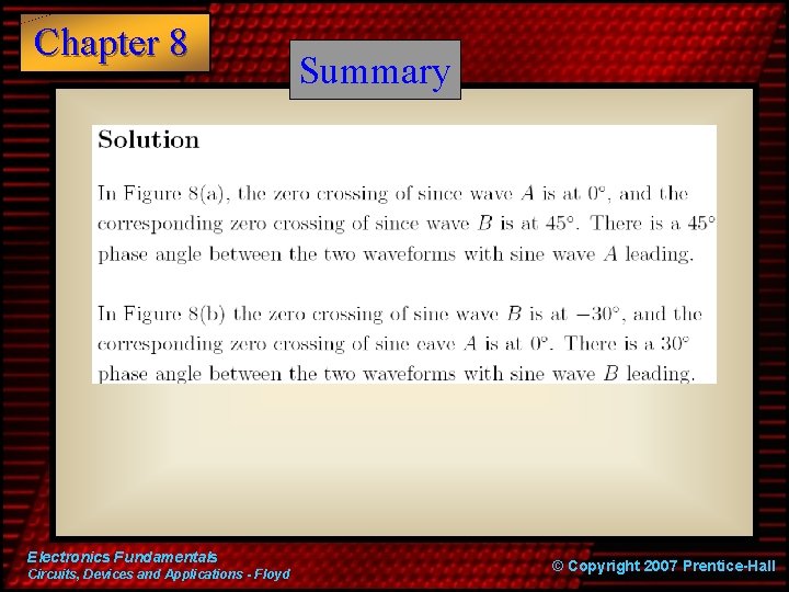 Chapter 8 Electronics Fundamentals Circuits, Devices and Applications - Floyd Summary © Copyright 2007