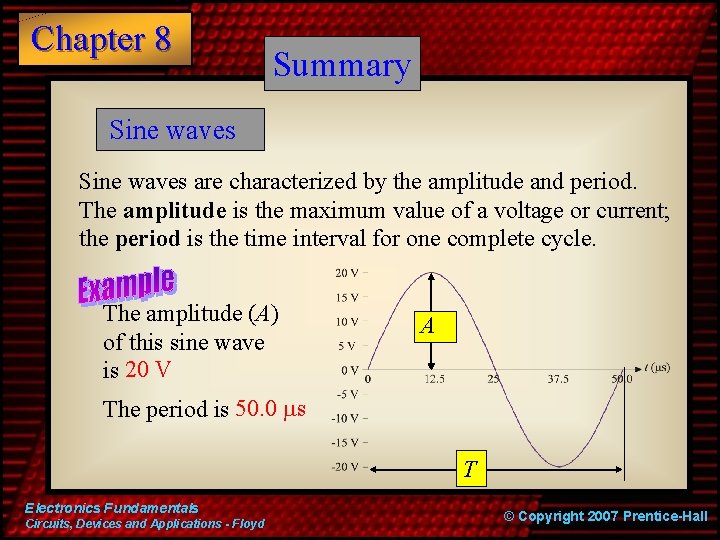 Chapter 8 Summary Sine waves are characterized by the amplitude and period. The amplitude