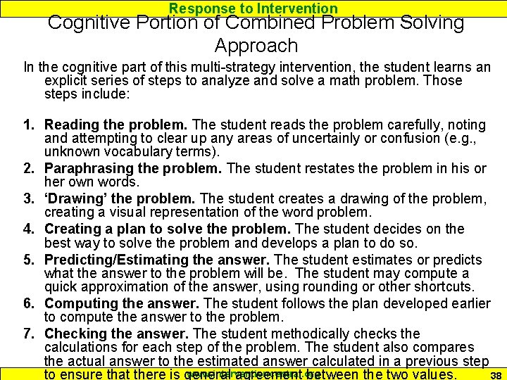 Response to Intervention Cognitive Portion of Combined Problem Solving Approach In the cognitive part