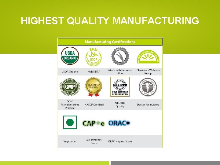 HIGHEST QUALITY MANUFACTURING 