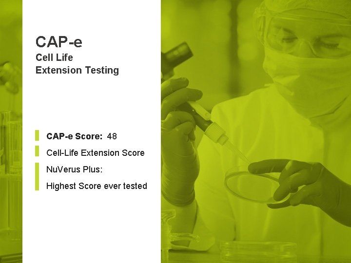 CAP-e Cell Life Extension Testing CAP-e Score: 48 Cell-Life Extension Score Nu. Verus Plus:
