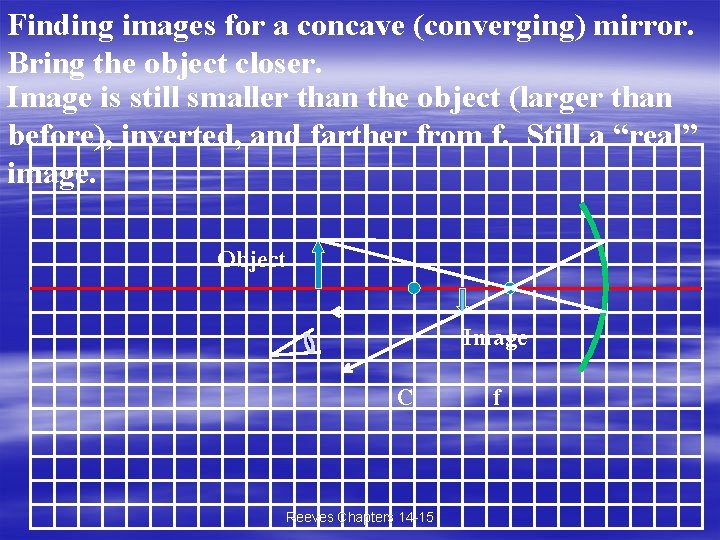 Finding images for a concave (converging) mirror. Bring the object closer. Image is still