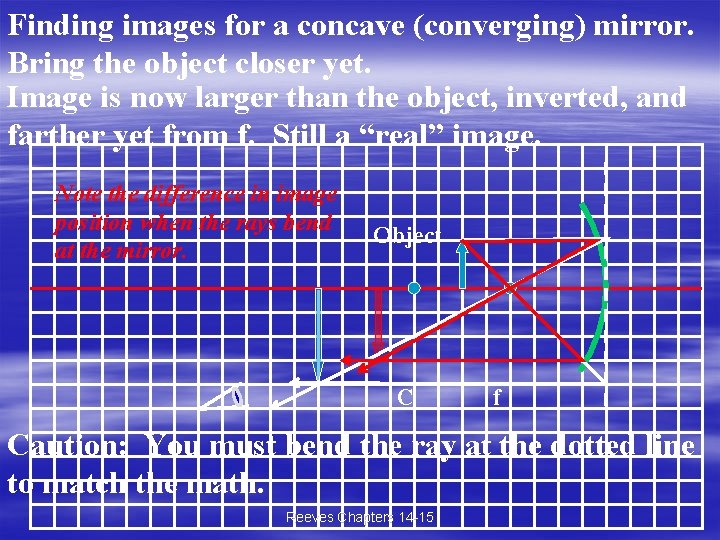 Finding images for a concave (converging) mirror. Bring the object closer yet. Image is