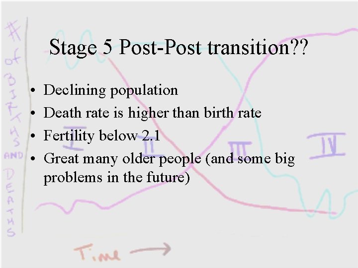 Stage 5 Post-Post transition? ? • • Declining population Death rate is higher than
