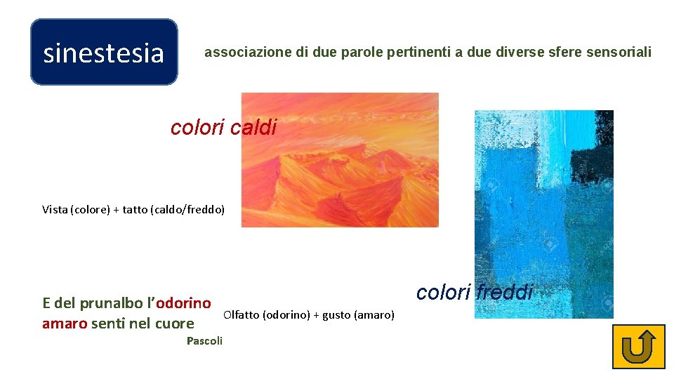 sinestesia associazione di due parole pertinenti a due diverse sfere sensoriali colori caldi Vista