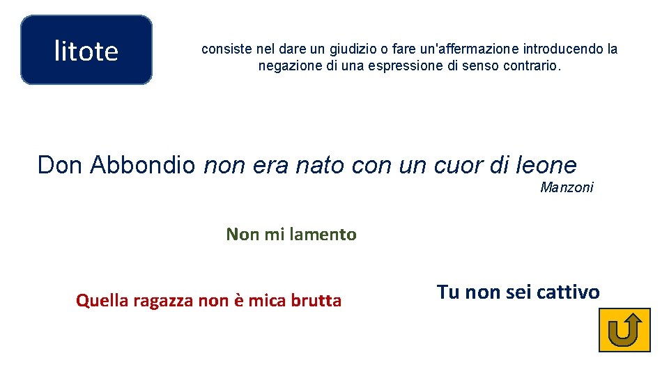 litote consiste nel dare un giudizio o fare un'affermazione introducendo la negazione di una