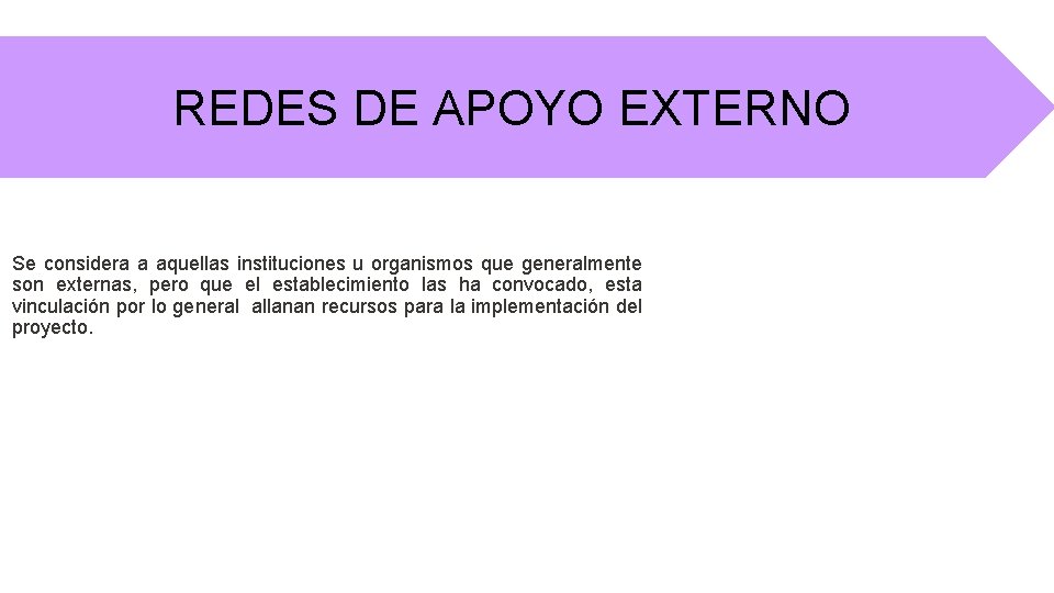 REDES DE APOYO EXTERNO Se considera a aquellas instituciones u organismos que generalmente son