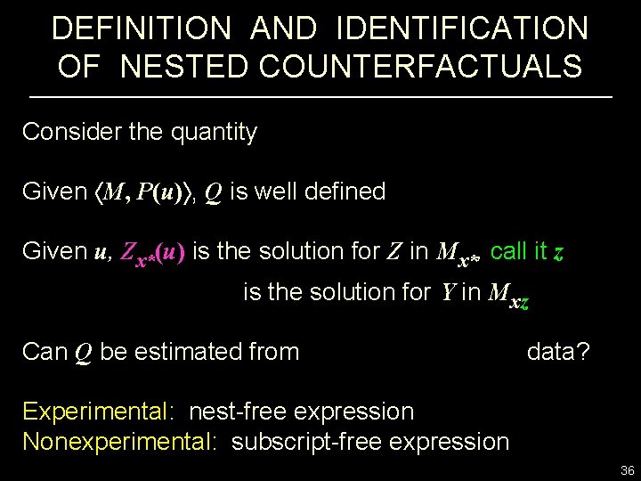 DEFINITION AND IDENTIFICATION OF NESTED COUNTERFACTUALS Consider the quantity Given M, P(u) , Q