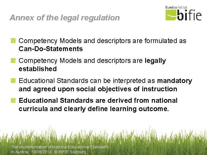 Annex of the legal regulation Competency Models and descriptors are formulated as Can-Do-Statements Competency