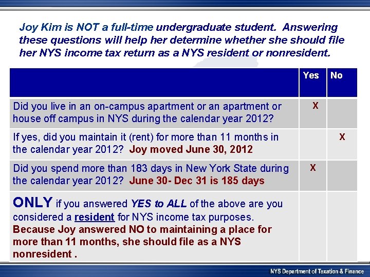 Joy Kim is NOT a full-time undergraduate student. Answering these questions will help her