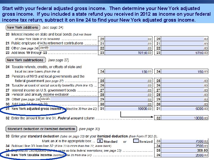 Start with your federal adjusted gross income. Then determine your New York adjusted gross