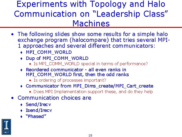 Experiments with Topology and Halo Communication on “Leadership Class” Machines • The following slides Experiments with Topology and Halo Communication on “Leadership Class” Machines • The following slides