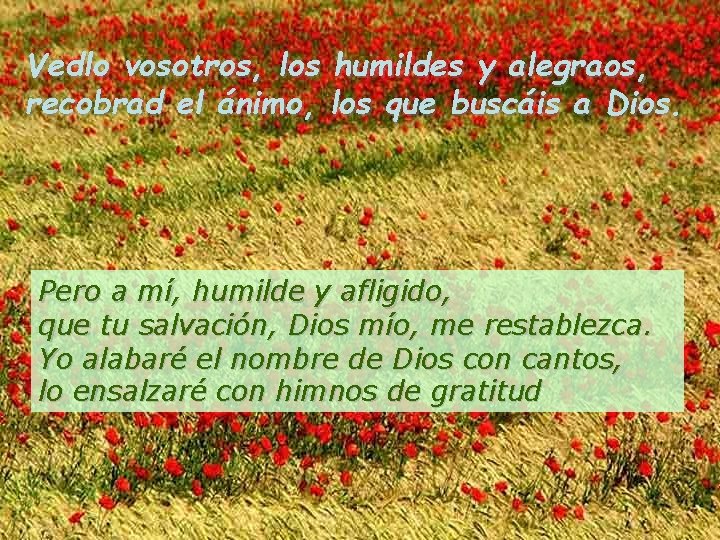 Vedlo vosotros, los humildes y alegraos, recobrad el ánimo, los que buscáis a Dios.