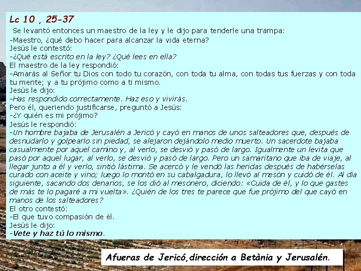 Lc 10 , 25 -37 Se levantó entonces un maestro de la ley y