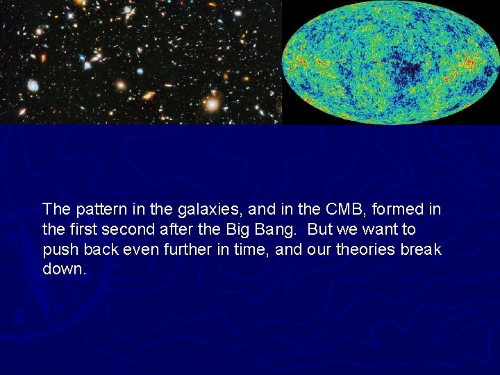 The pattern in the galaxies, and in the CMB, formed in the first second