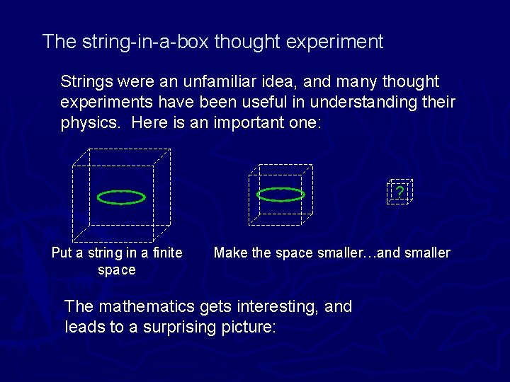 The string-in-a-box thought experiment Strings were an unfamiliar idea, and many thought experiments have