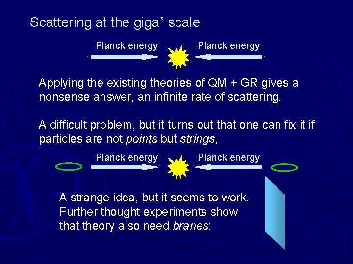 Scattering at the giga 5 scale: . Planck energy . Applying the existing theories