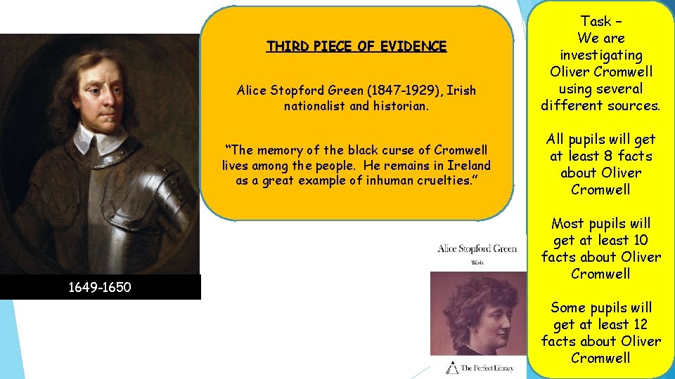 THIRD PIECE OF EVIDENCE Alice Stopford Green (1847 -1929), Irish nationalist and historian. “The