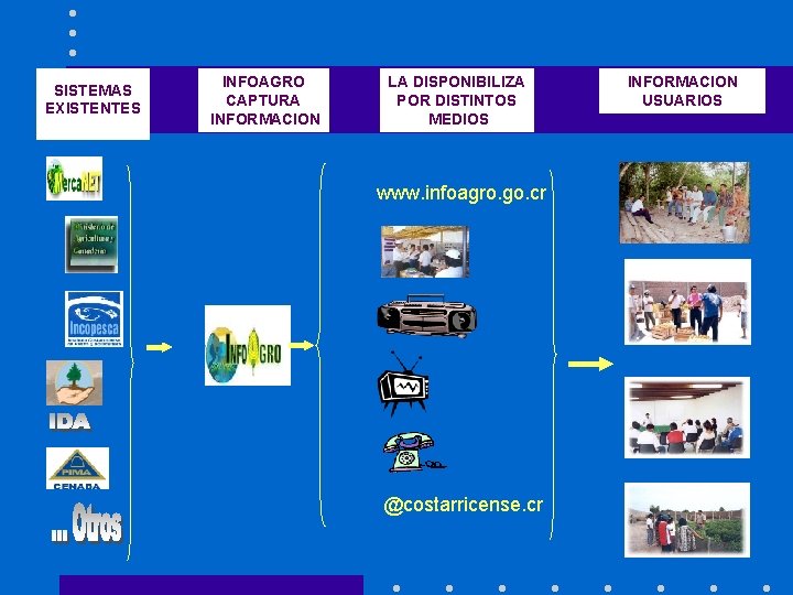 SISTEMAS EXISTENTES INFOAGRO CAPTURA INFORMACION LA DISPONIBILIZA POR DISTINTOS MEDIOS www. infoagro. go. cr