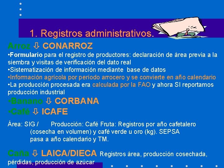 1. Registros administrativos. Arroz CONARROZ • Formulario para el registro de productores: declaración de