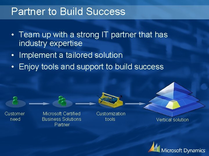 Partner to Build Success • Team up with a strong IT partner that has