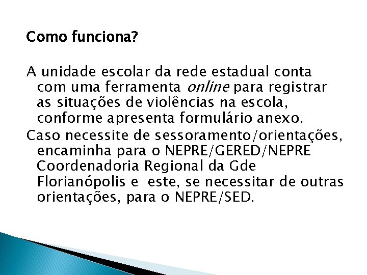 Como funciona? A unidade escolar da rede estadual conta com uma ferramenta online para