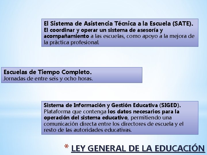 El Sistema de Asistencia Técnica a la Escuela (SATE). El coordinar y operar un