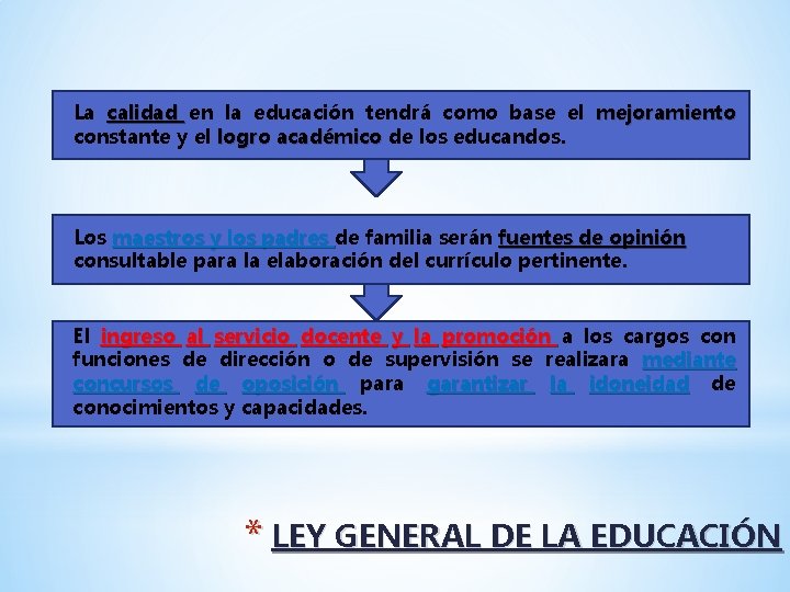 La calidad en la educación tendrá como base el mejoramiento constante y el logro