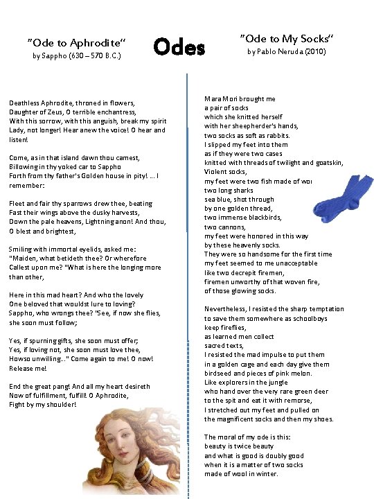 “Ode to Aphrodite” by Sappho (630 – 570 B. C. ) Odes Deathless Aphrodite,