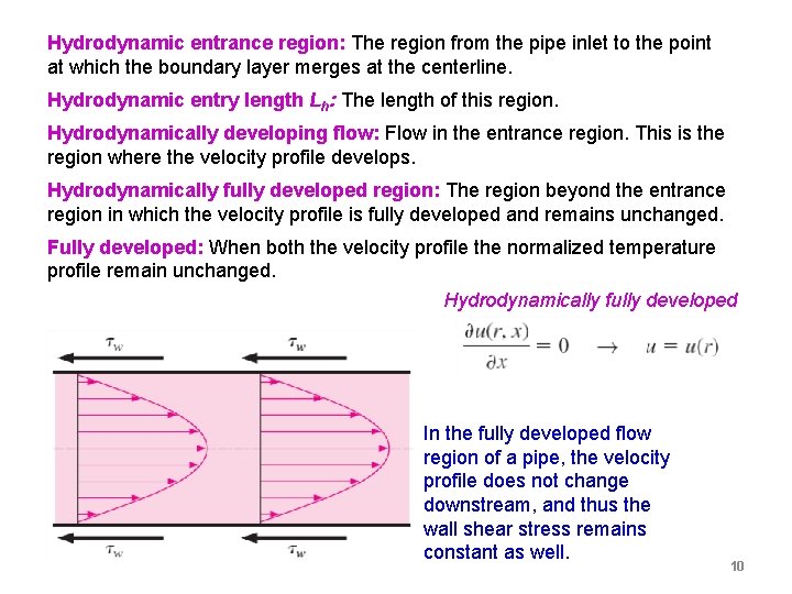 Hydrodynamic entrance region: The region from the pipe inlet to the point at which Hydrodynamic entrance region: The region from the pipe inlet to the point at which