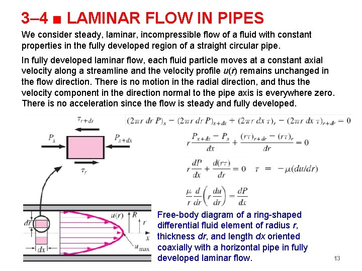 3– 4 ■ LAMINAR FLOW IN PIPES We consider steady, laminar, incompressible flow of 3– 4 ■ LAMINAR FLOW IN PIPES We consider steady, laminar, incompressible flow of