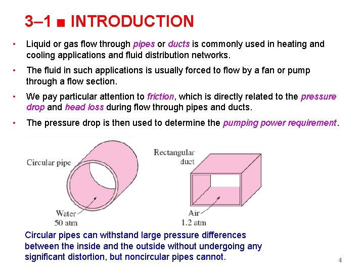 3– 1 ■ INTRODUCTION • Liquid or gas flow through pipes or ducts is 3– 1 ■ INTRODUCTION • Liquid or gas flow through pipes or ducts is