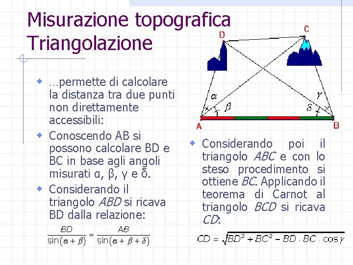 Misurazione topografica Triangolazione w …permette di calcolare la distanza tra due punti non direttamente