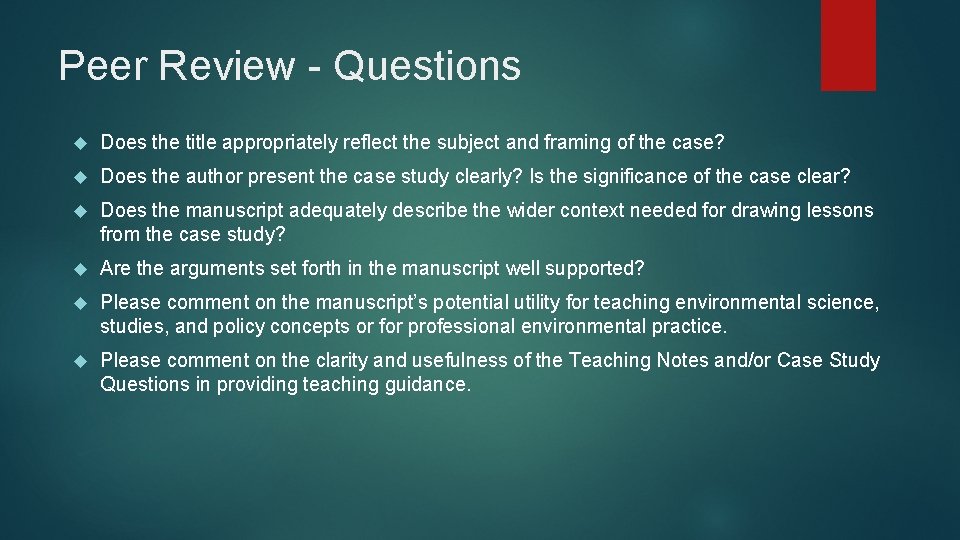 Peer Review - Questions Does the title appropriately reflect the subject and framing of