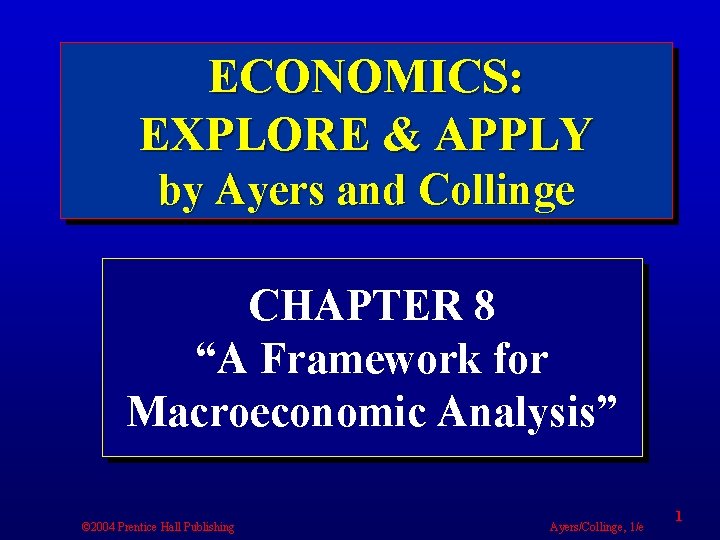 ECONOMICS: EXPLORE & APPLY by Ayers and Collinge CHAPTER 8 “A Framework for Macroeconomic