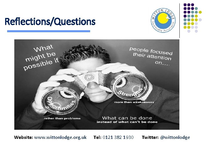 Reflections/Questions Website: www. wittonlodge. org. uk Tel: 0121 382 1930 Twitter: @wittonlodge 