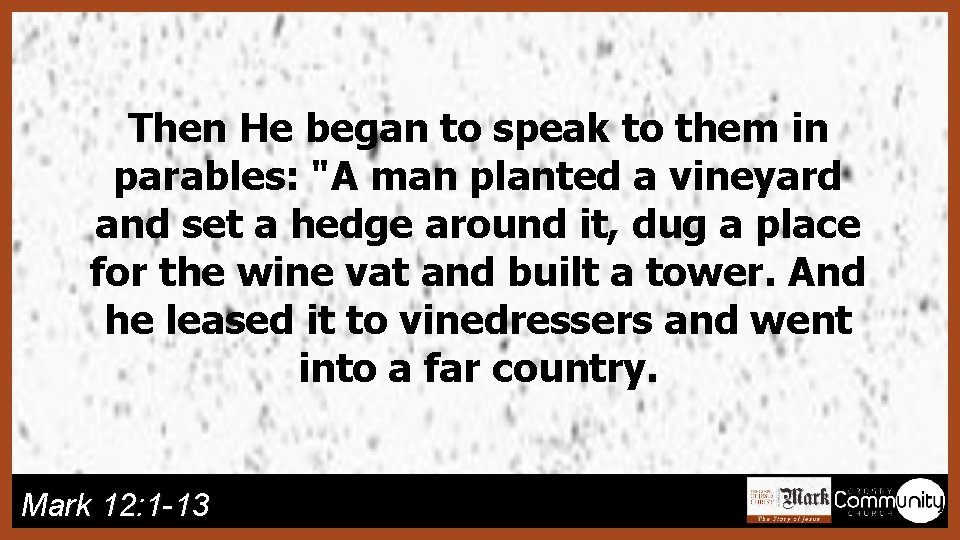 Then He began to speak to them in parables: "A man planted a vineyard
