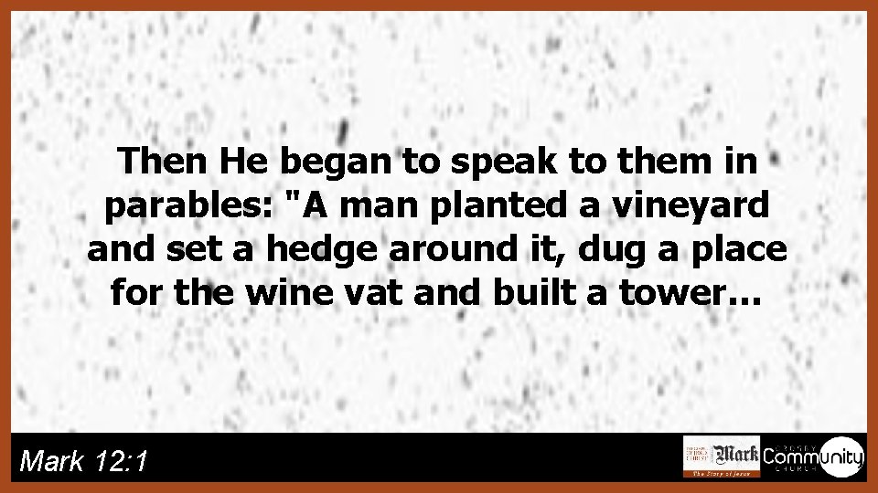 Then He began to speak to them in parables: "A man planted a vineyard