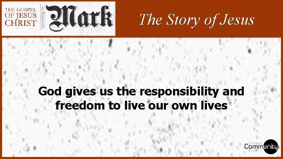 The Story of Jesus God gives us the responsibility and freedom to live our