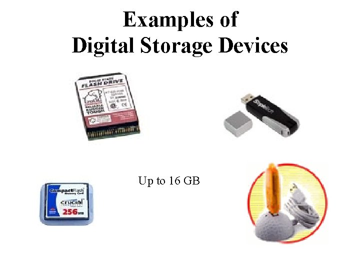 Examples of Digital Storage Devices Up to 16 GB 