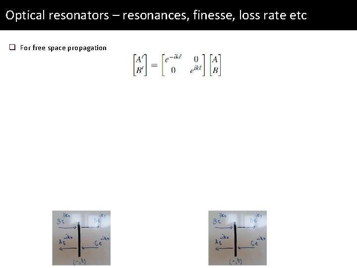 Optical resonators – resonances, finesse, loss rate etc q For free space propagation 