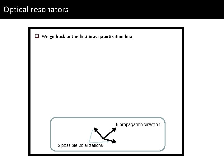 Optical resonators q We go back to the fictitious quantization box k-propagation direction 2