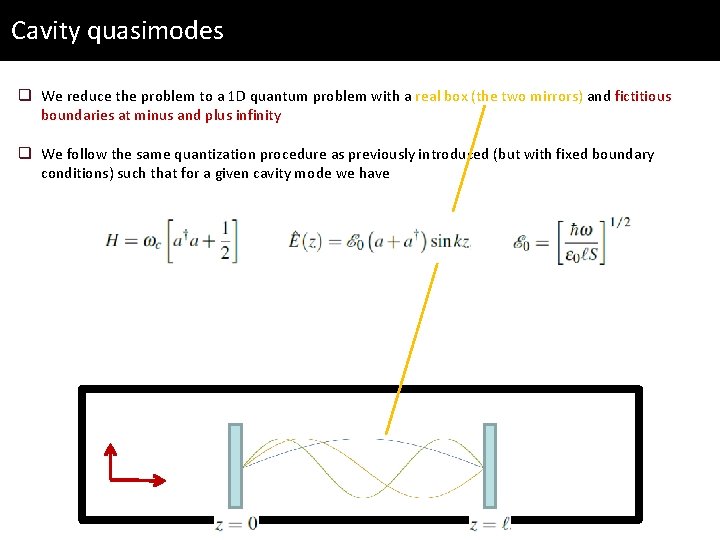 Cavity quasimodes q We reduce the problem to a 1 D quantum problem with