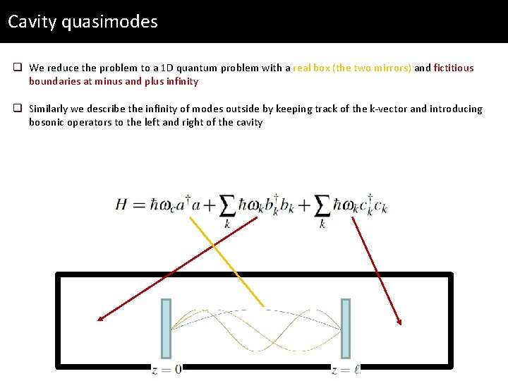 Cavity quasimodes q We reduce the problem to a 1 D quantum problem with