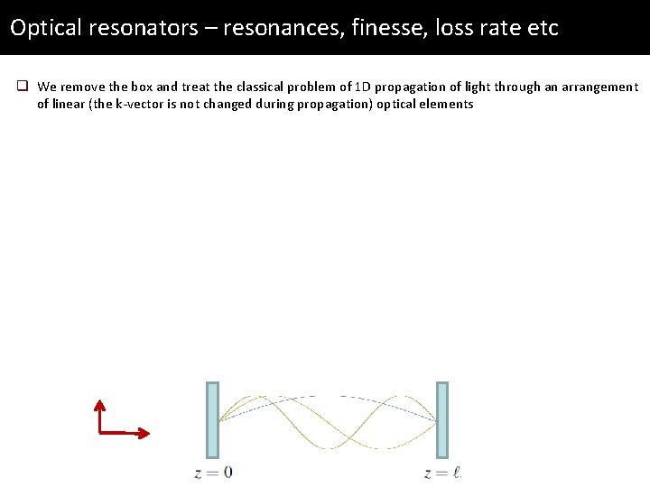 Optical resonators – resonances, finesse, loss rate etc q We remove the box and